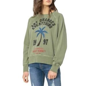 NWOT ZADIG & VOLTAIRE Sweatshirt L Sage-Green Embroidery”Art Change Everything”